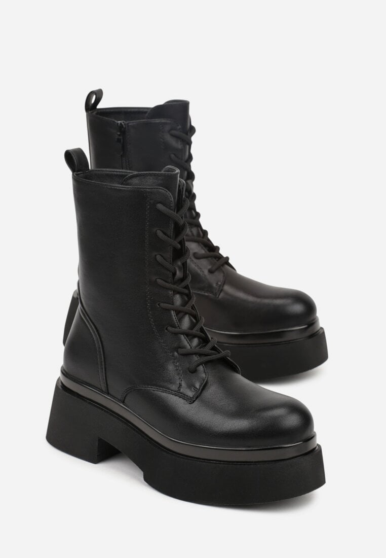 Czarne Botki Workery na Platformie Tusella