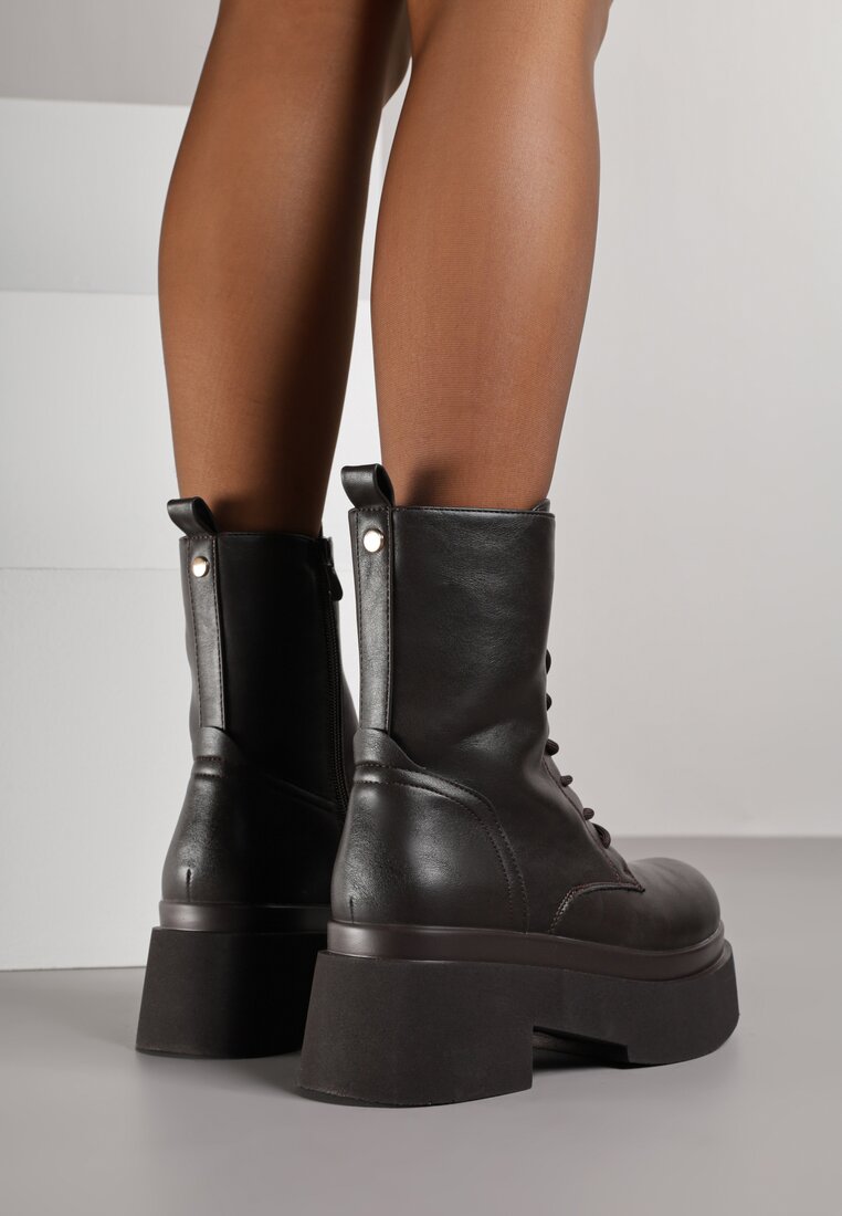 Brązowe Botki Workery na Platformie Tusella