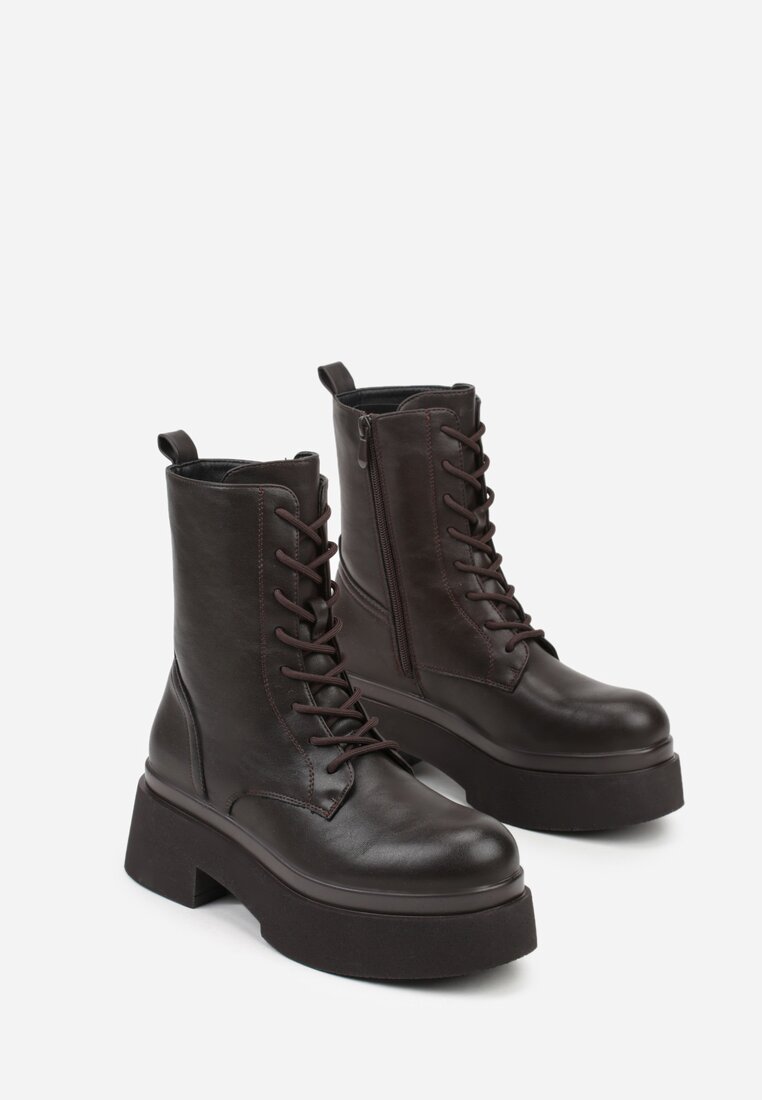 Brązowe Botki Workery na Platformie Tusella