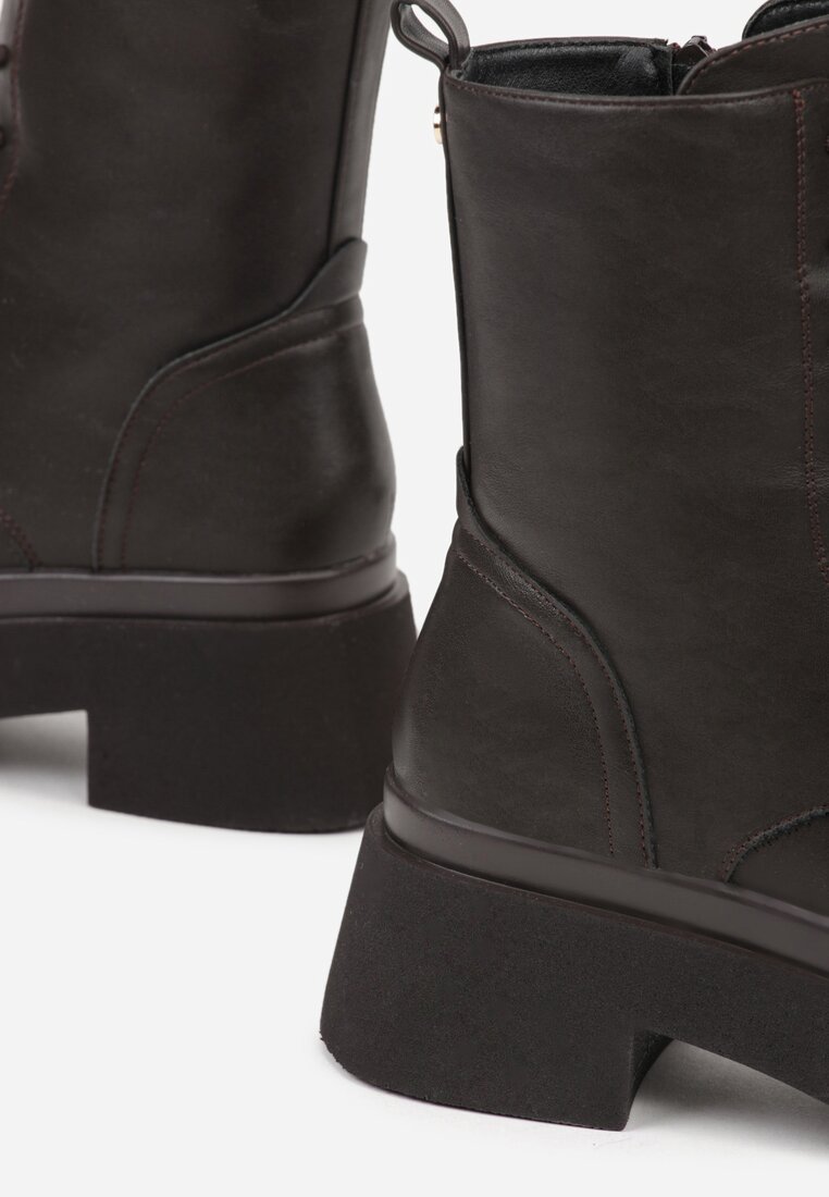 Brązowe Botki Workery na Platformie Tusella