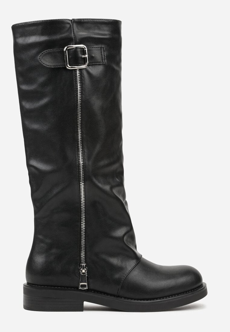 Czarne Kozaki w Stylu Bikerów z Klamrą i Suwakiem Linfara