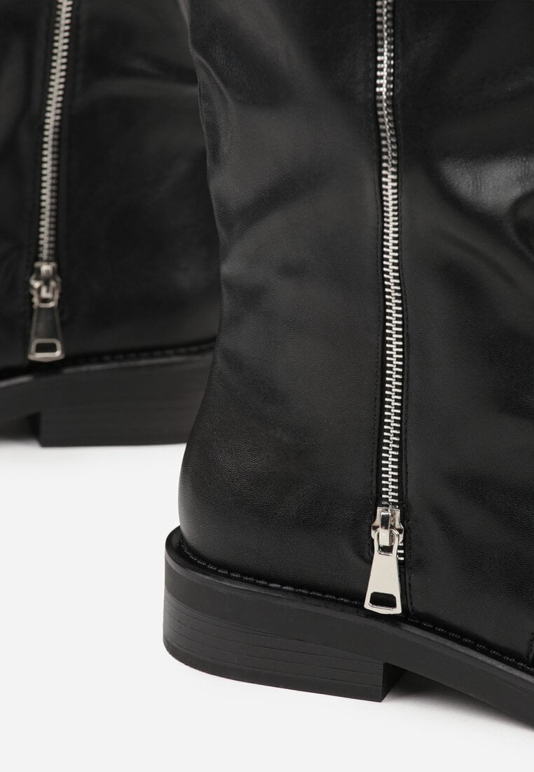 Czarne Kozaki w Stylu Bikerów z Klamrą i Suwakiem Linfara