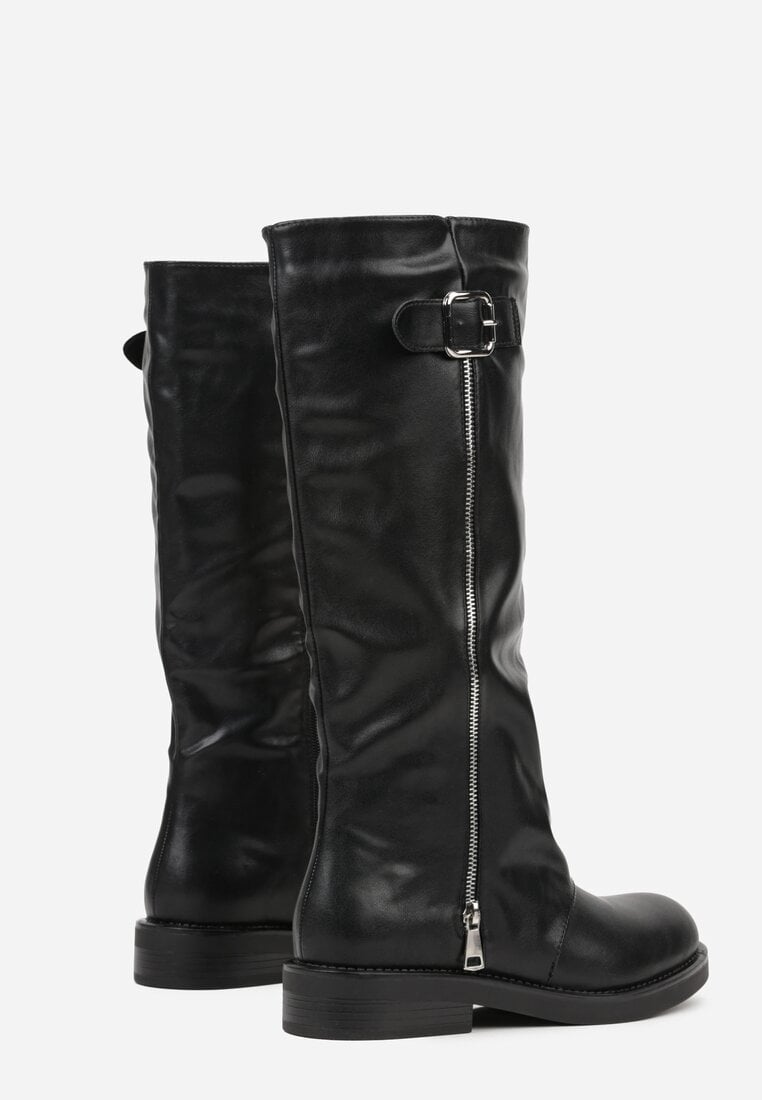 Czarne Kozaki w Stylu Bikerów z Klamrą i Suwakiem Linfara