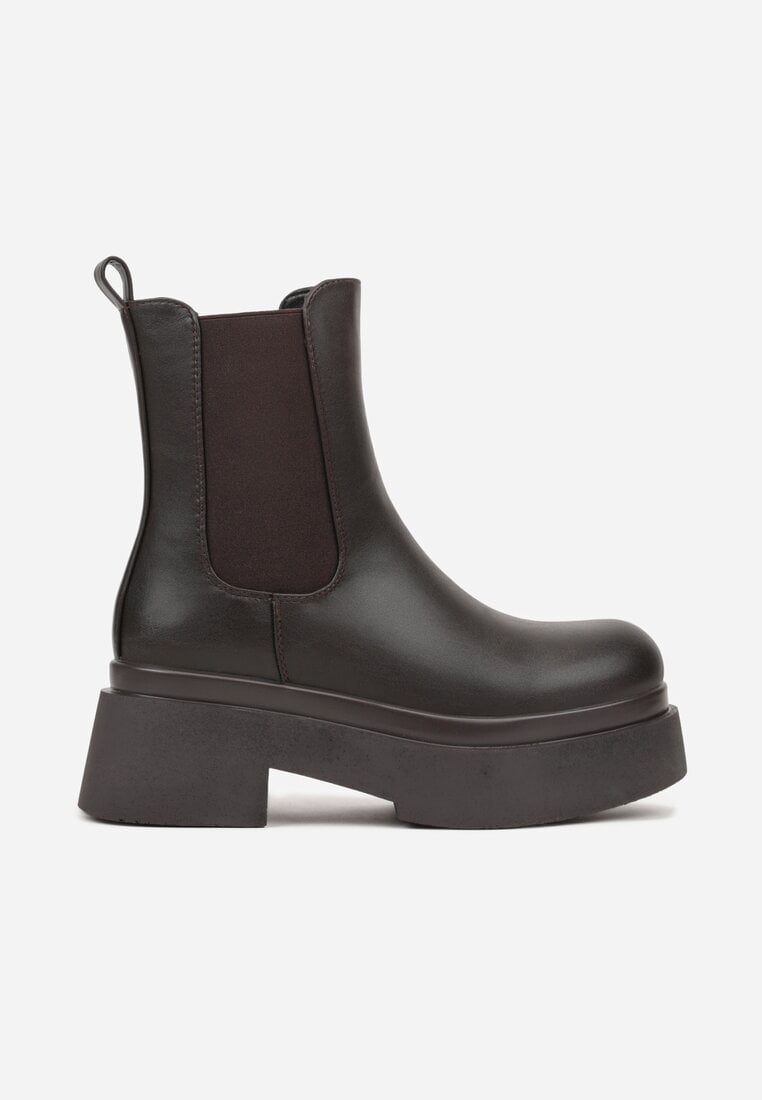 Brązowe Botki Sztyblety na Platformie Tevirka