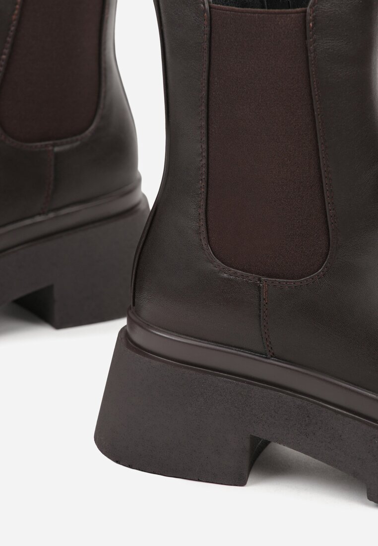 Brązowe Botki Sztyblety na Platformie Tevirka