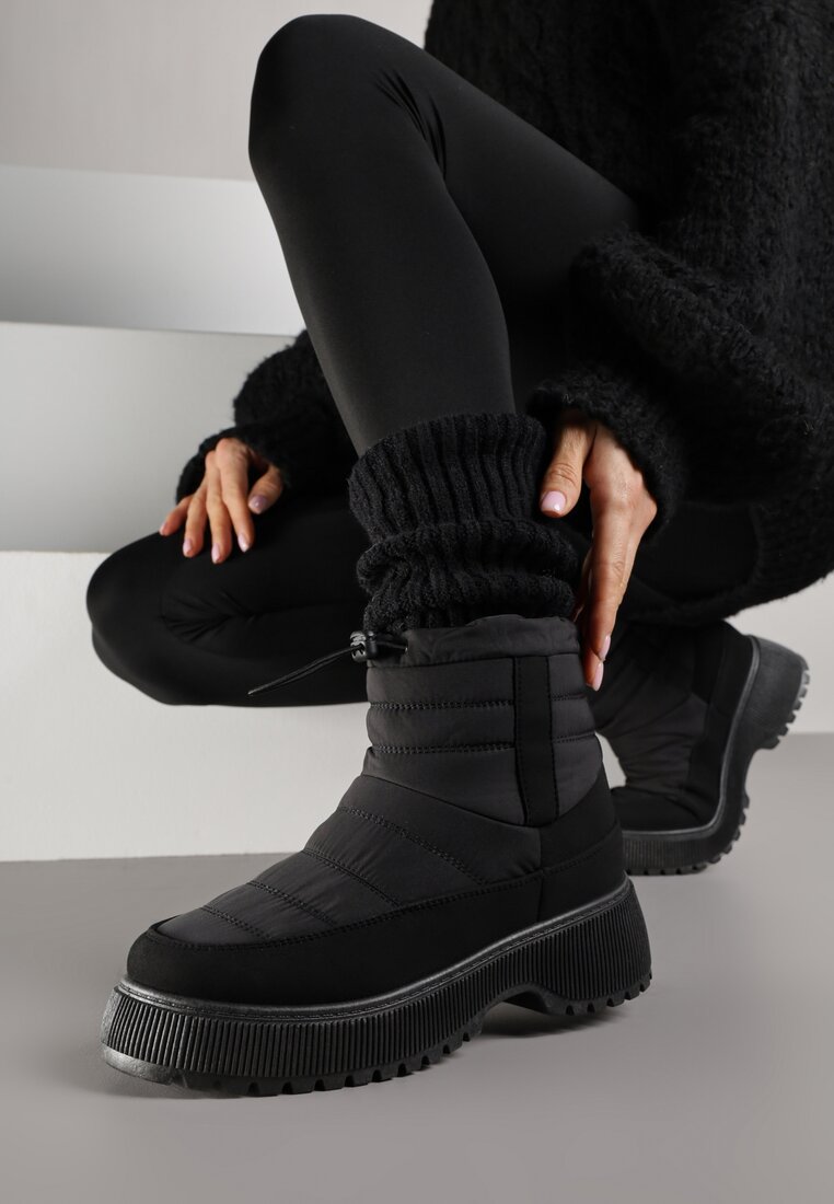 Czarne Pikowane Śniegowce ze Ściągaczem Monivella