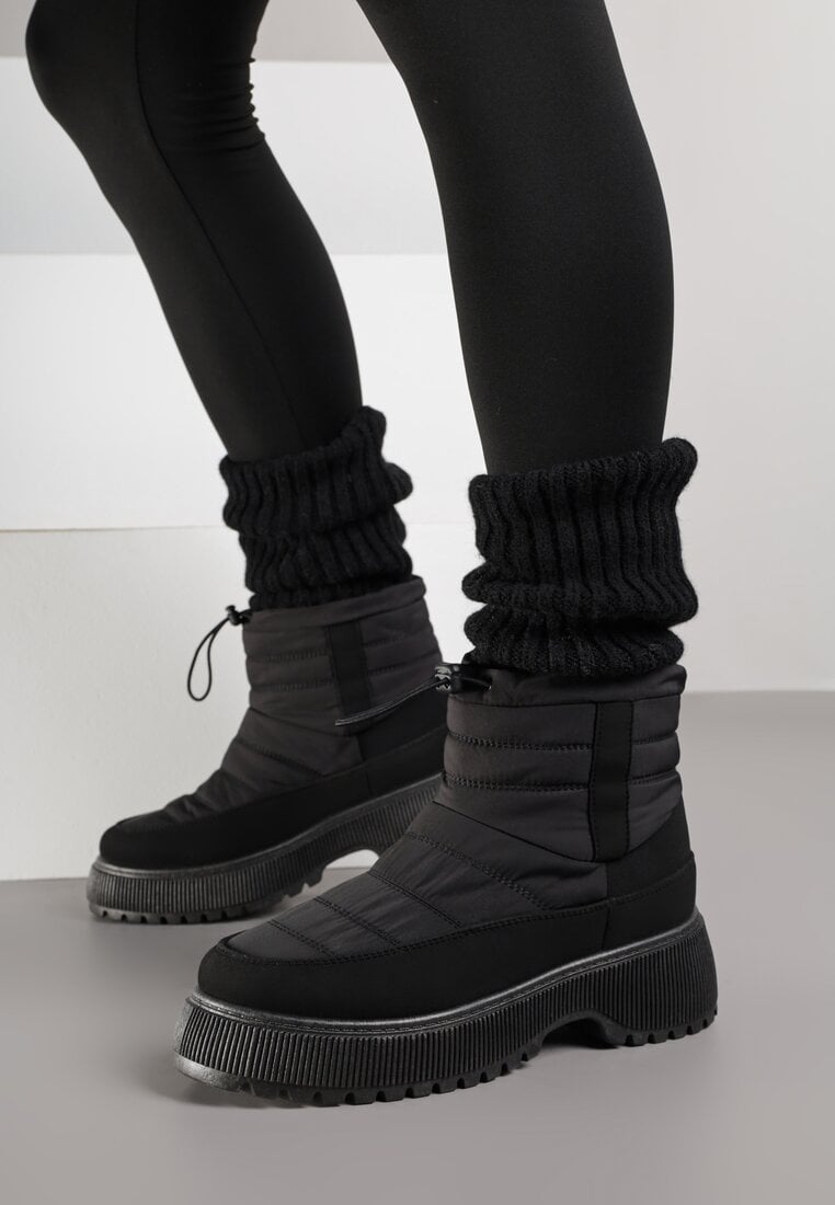 Czarne Pikowane Śniegowce ze Ściągaczem Monivella