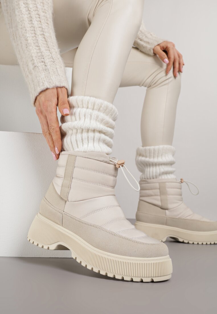 Beżowe Pikowane Śniegowce ze Ściągaczem Monivella