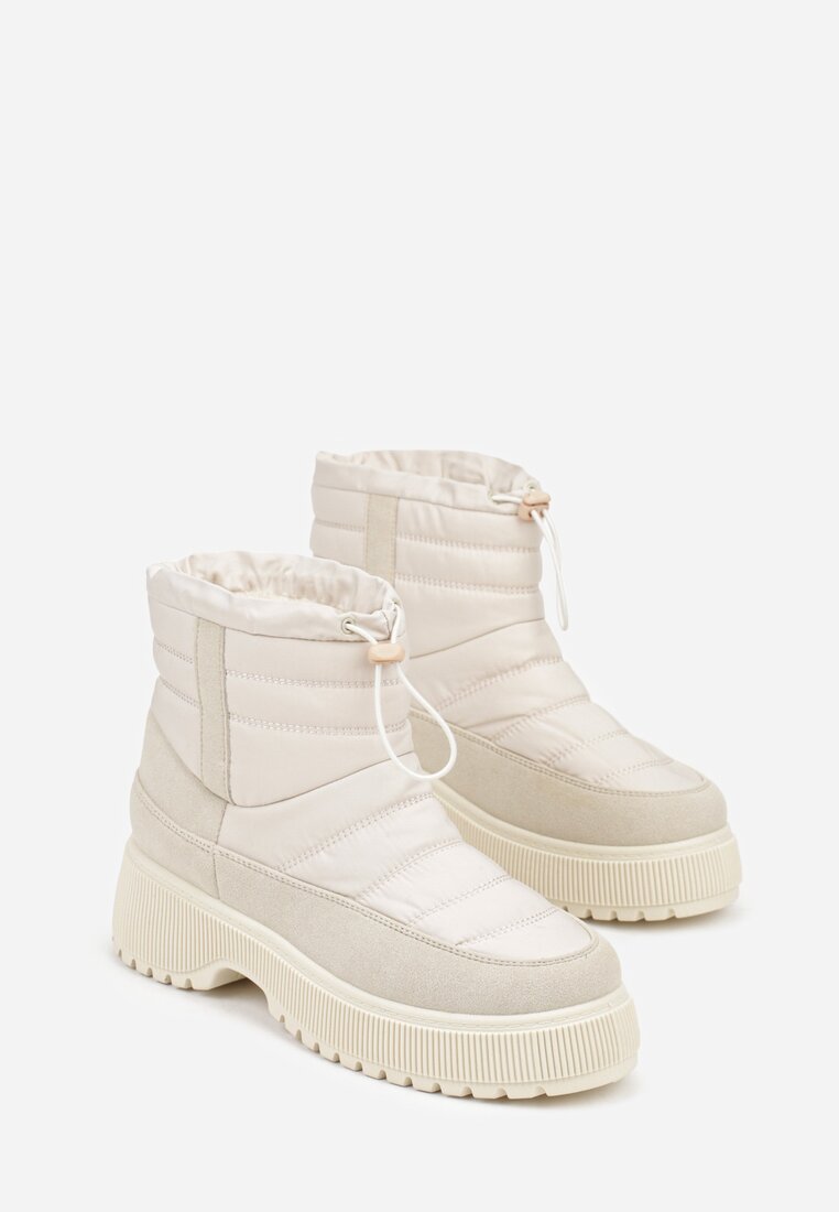 Beżowe Pikowane Śniegowce ze Ściągaczem Monivella