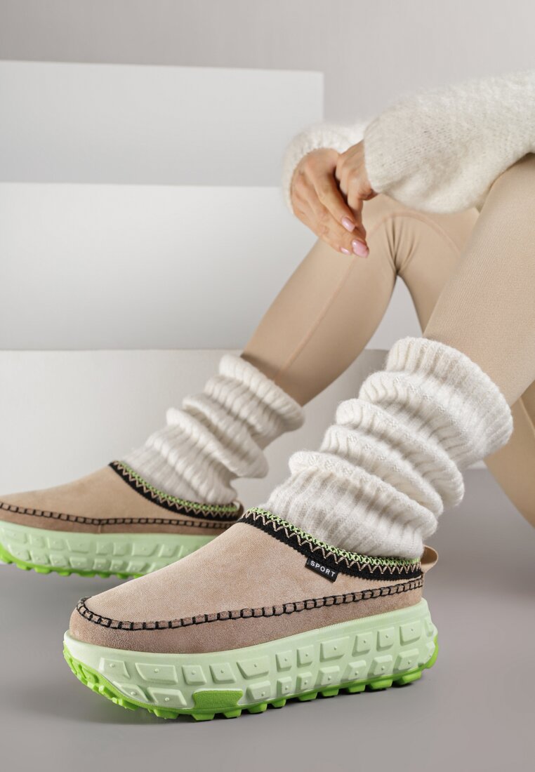 Zielone Śniegowce na Platformie z Tłoczeniem i Niską Cholewką Violova