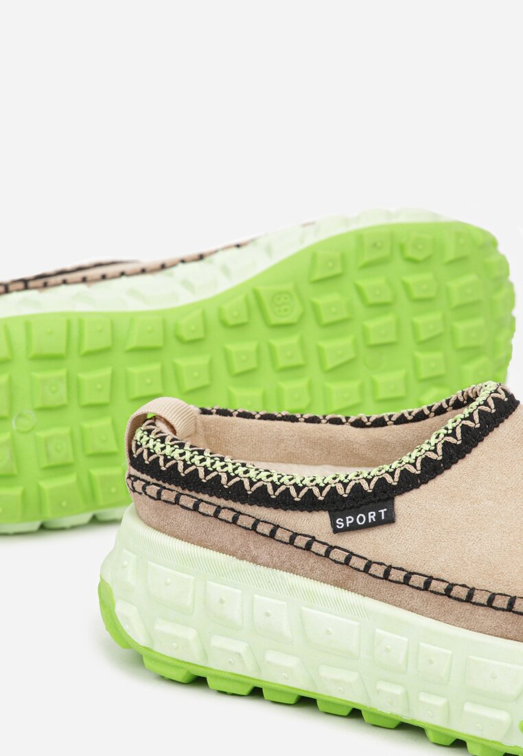 Zielone Śniegowce na Platformie z Tłoczeniem i Niską Cholewką Violova