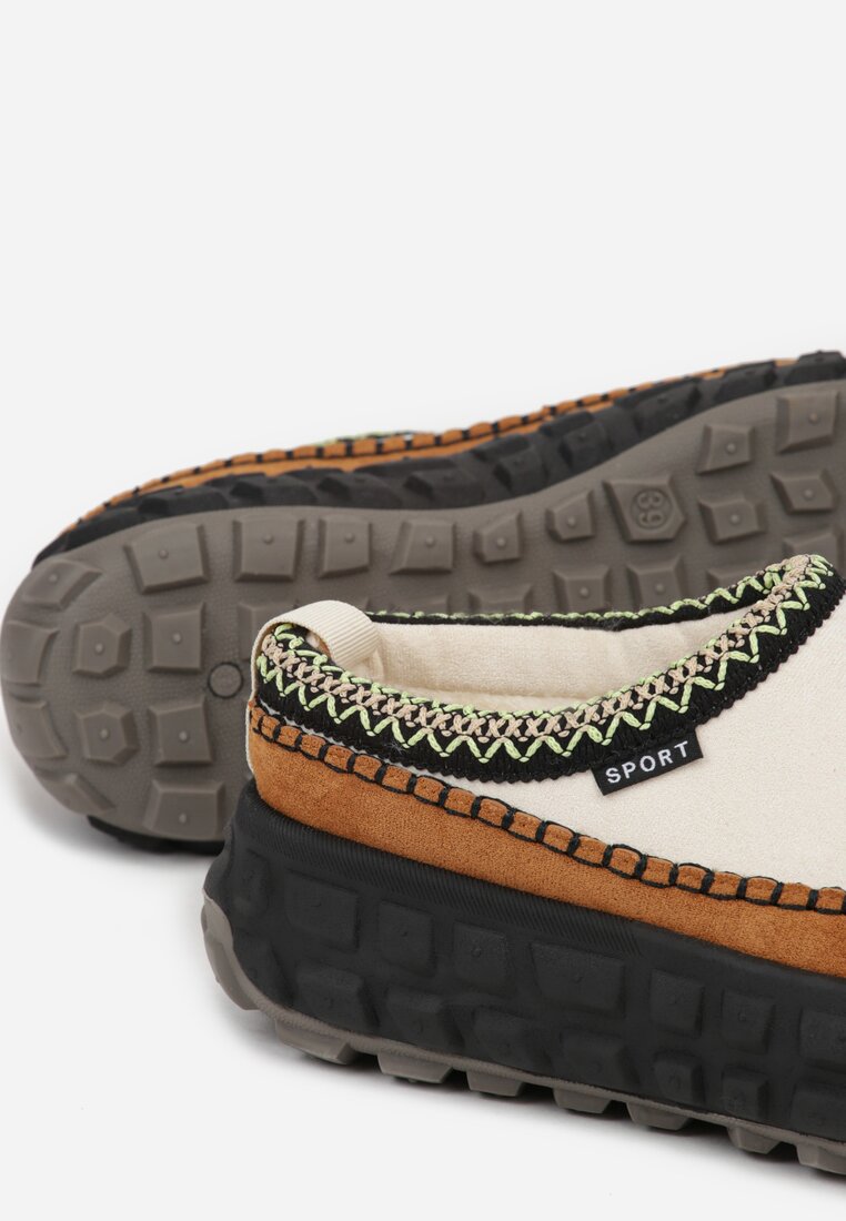 Beżowe Śniegowce na Platformie z Tłoczeniem i Niską Cholewką Violova