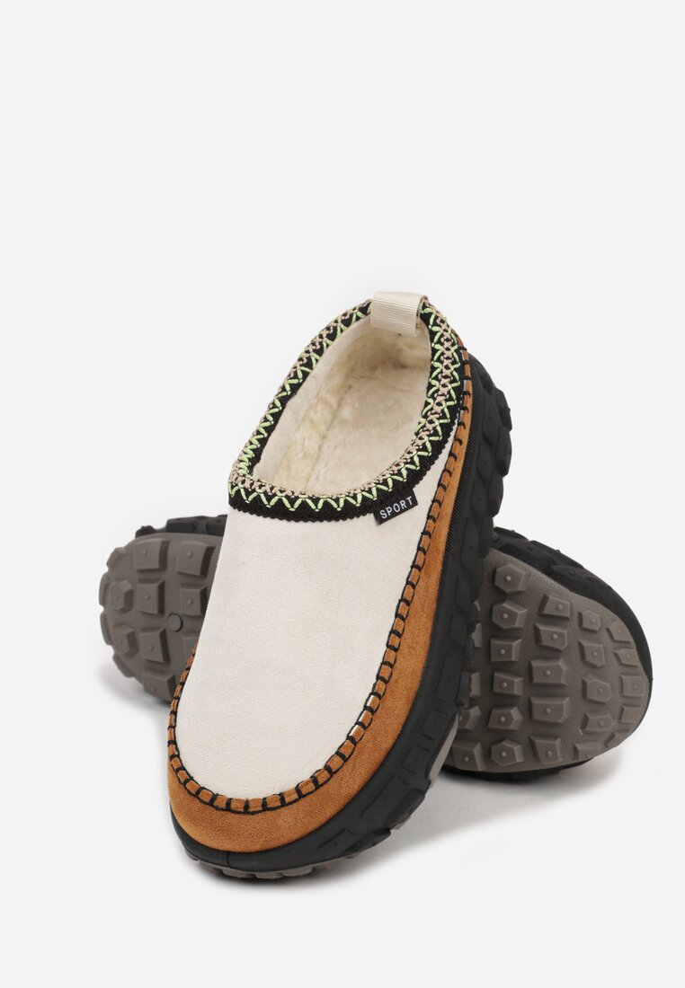 Beżowe Śniegowce na Platformie z Tłoczeniem i Niską Cholewką Violova