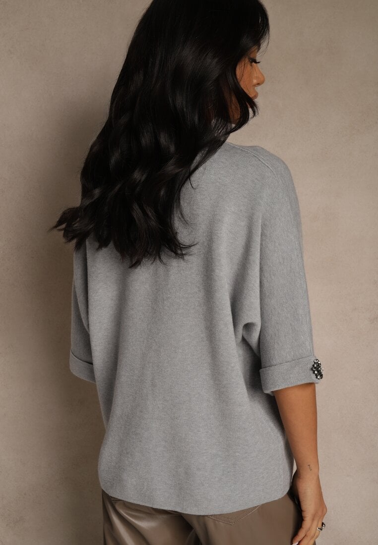 Szary Sweter z Cyrkoniami przy Rękawach Corentusa