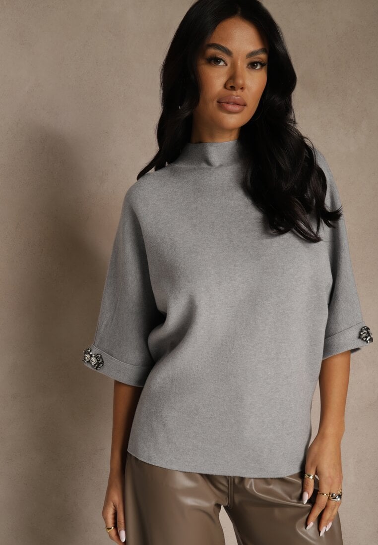 Szary Sweter z Cyrkoniami przy Rękawach Corentusa