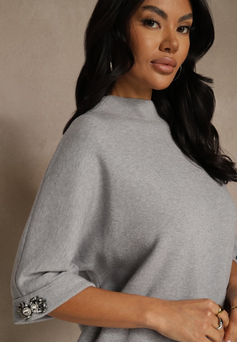 Szary Sweter z Cyrkoniami przy Rękawach Corentusa