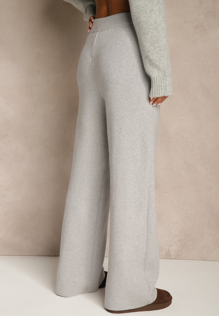 Szare Szerokie Spodnie Dzianinowe Ozdobione Sznurkami Meretusa