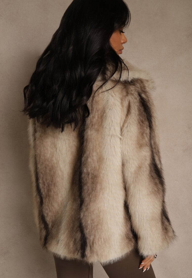 Szara Jednorzędowa Kurtka Futerko z Szerokim Kołnierzem Tesandra