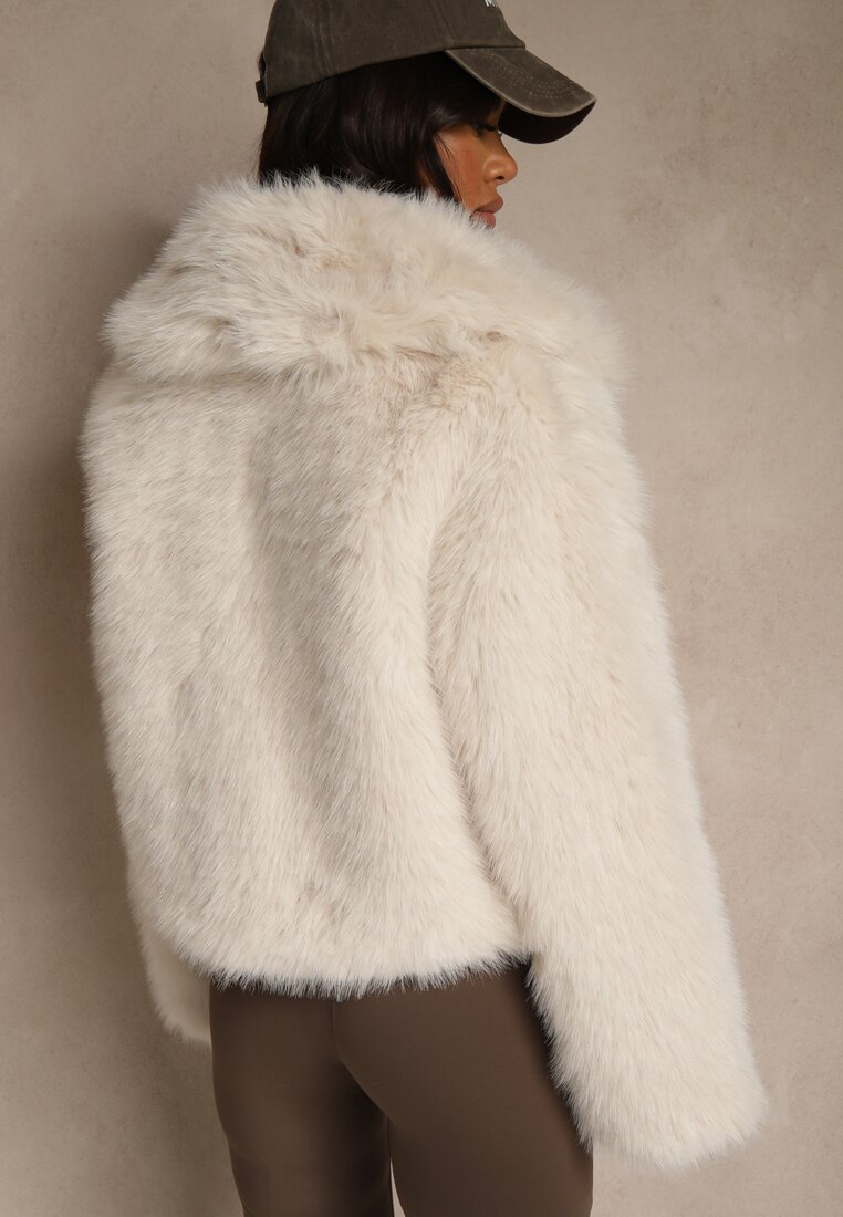 Beżowa Kurtka Futerko Ozdobione Kołnierzem Wedarea