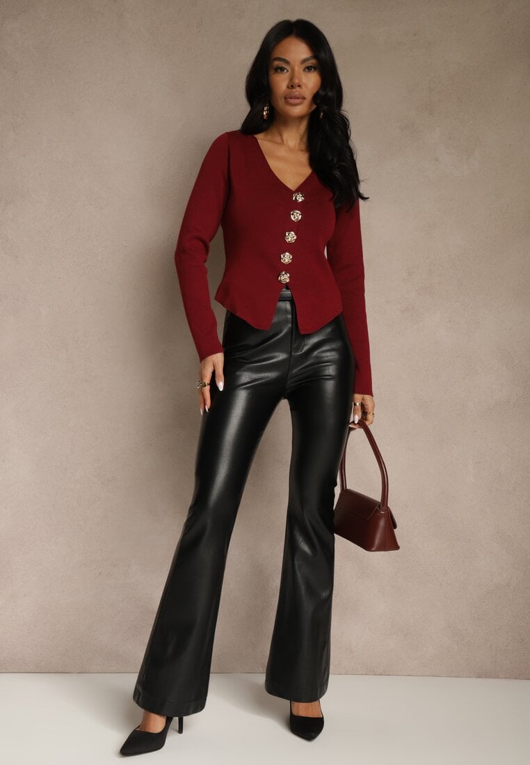 Bordowy Sweter z Wiskozą i Ozdobnymi Guzikami Zetisse