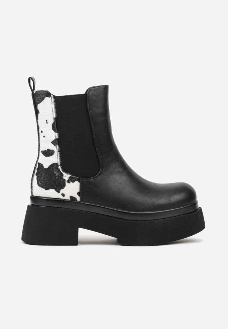 Czarno-Białe Botki Sztyblety na Platformie Tevirka