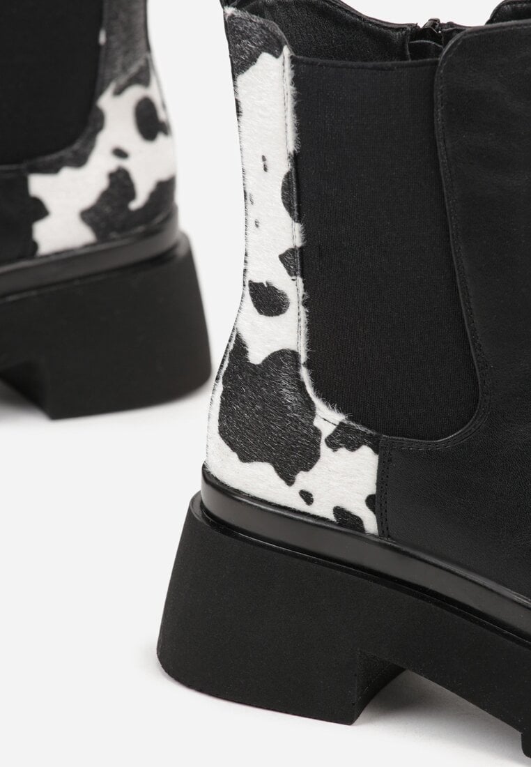 Czarno-Białe Botki Sztyblety na Platformie Tevirka
