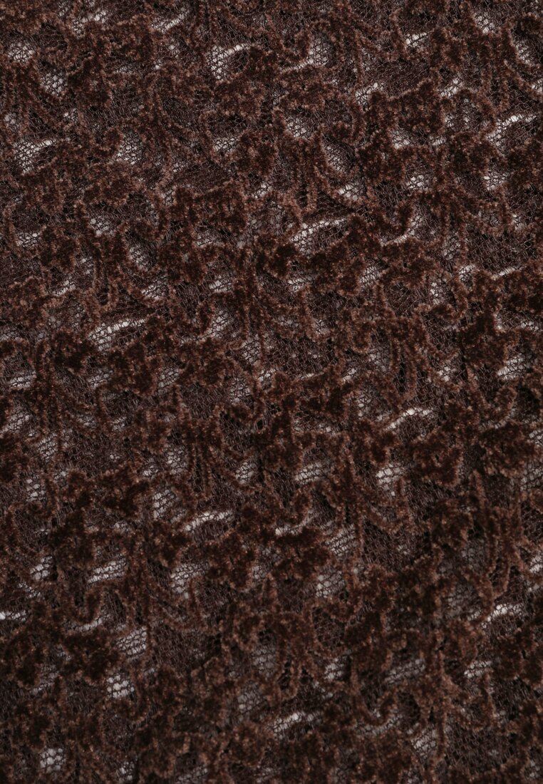 Brązowa Bluzka Longsleeve z Koronki z Asymetrycznym Dekoltem Liwedisa