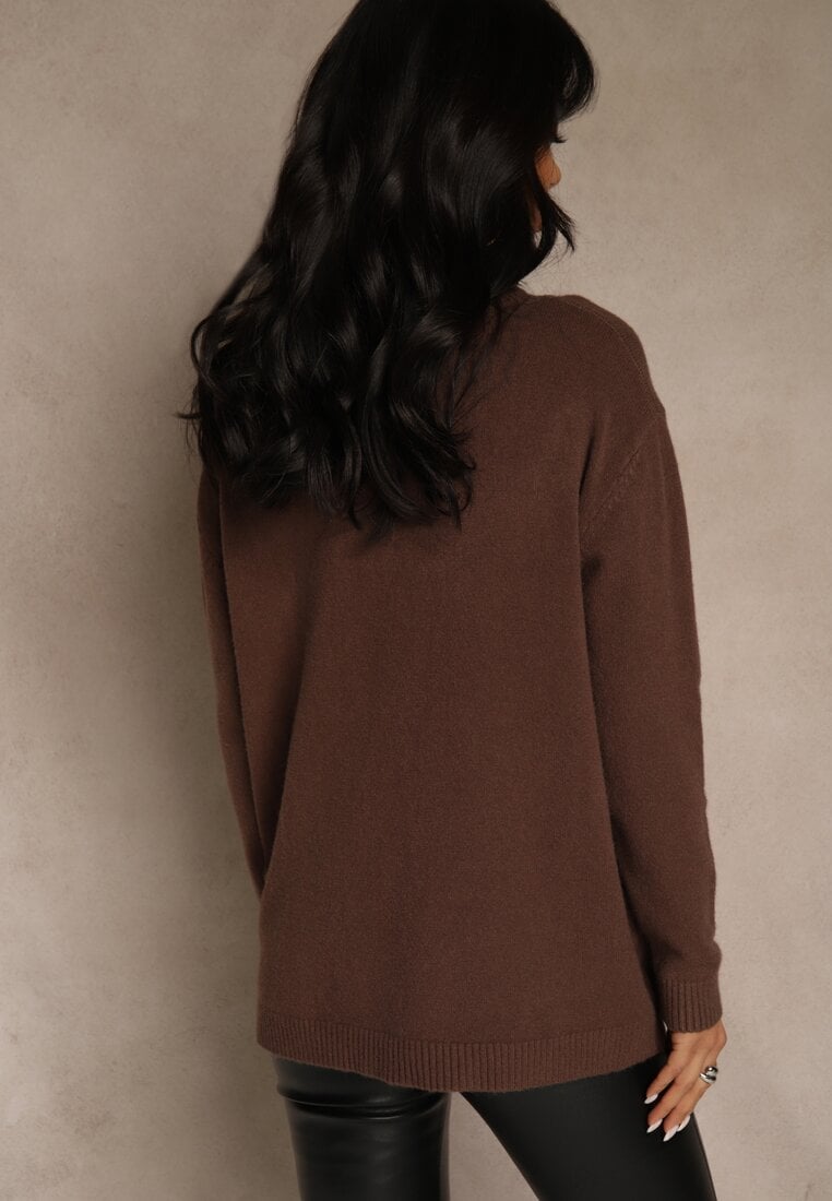 Brązowy Golf o Fasonie Klasycznego Swetra z Domieszką Kaszmiru Rorilaine