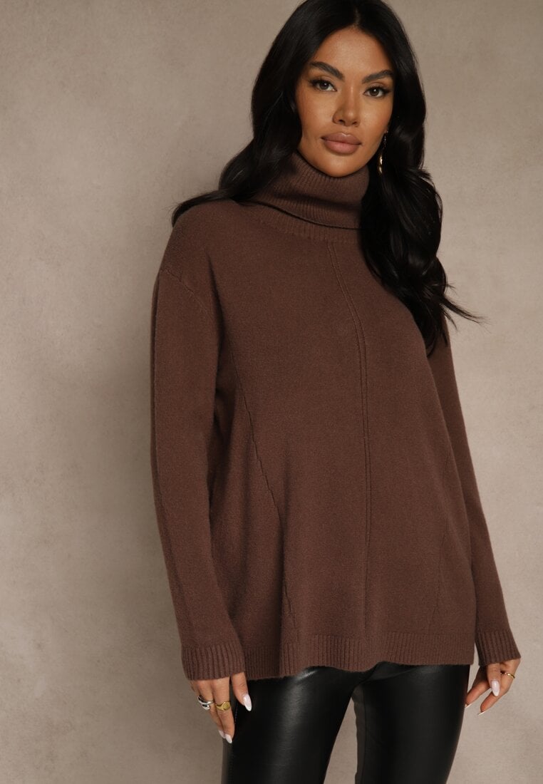 Brązowy Golf o Fasonie Klasycznego Swetra z Domieszką Kaszmiru Rorilaine