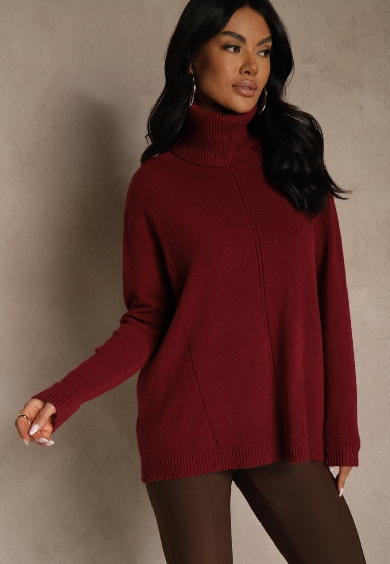 Bordowy Golf o Fasonie Klasycznego Swetra z Domieszką Kaszmiru Rorilaine