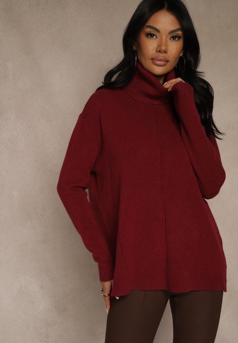 Bordowy Golf o Fasonie Klasycznego Swetra z Domieszką Kaszmiru Rorilaine