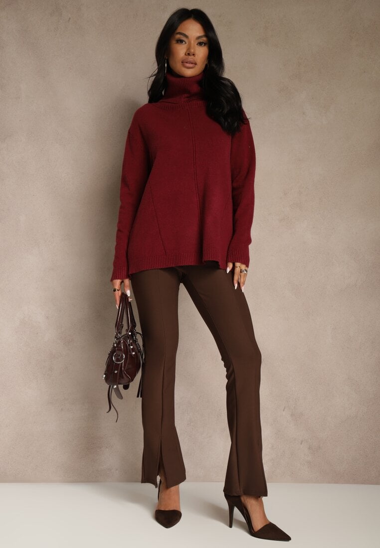 Bordowy Golf o Fasonie Klasycznego Swetra z Domieszką Kaszmiru Rorilaine