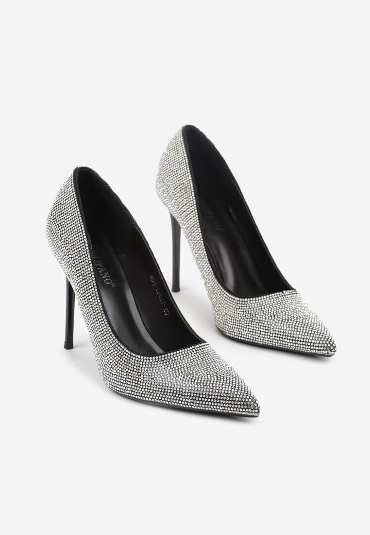 Czarne Eleganckie Szpilki Ozdobione Cyrkoniami Anwedasa