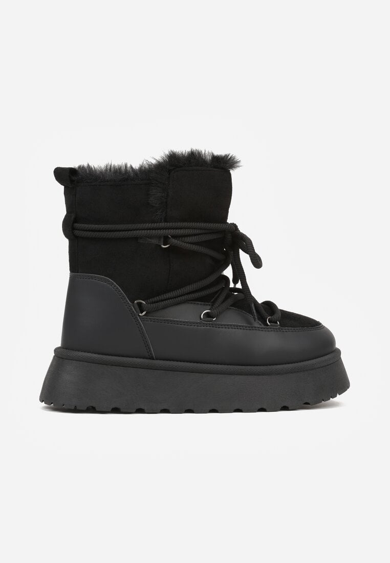 Czarne Śniegowce na Platformie Ozdobione Futerkiem Anwedea