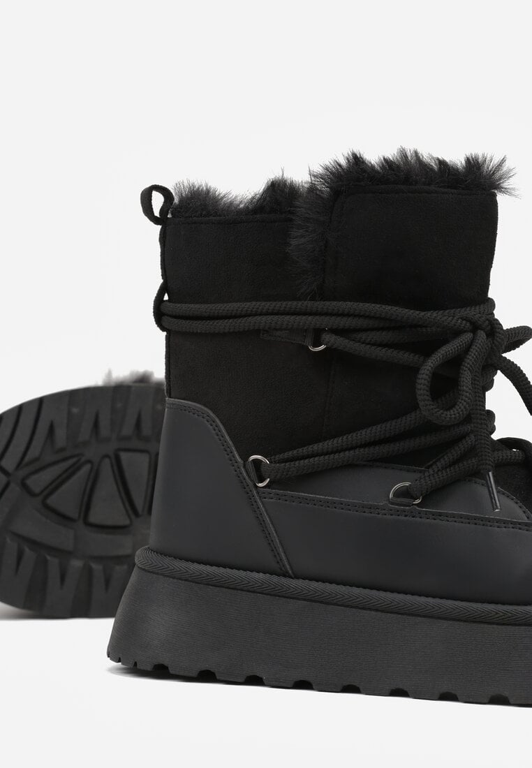 Czarne Śniegowce na Platformie Ozdobione Futerkiem Anwedea