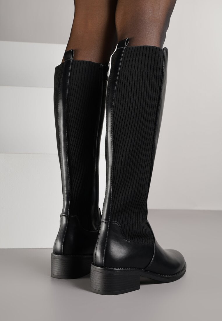 Czarne Casualowe Kozaki Typu Muszkieterki na Płaskiej Podeszwie Belissae