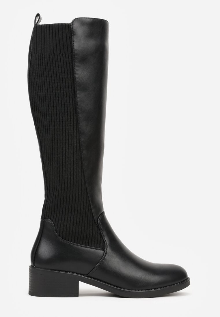 Czarne Casualowe Kozaki Typu Muszkieterki na Płaskiej Podeszwie Belissae