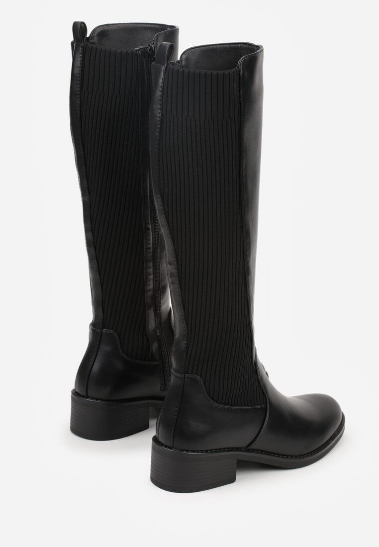 Czarne Casualowe Kozaki Typu Muszkieterki na Płaskiej Podeszwie Belissae