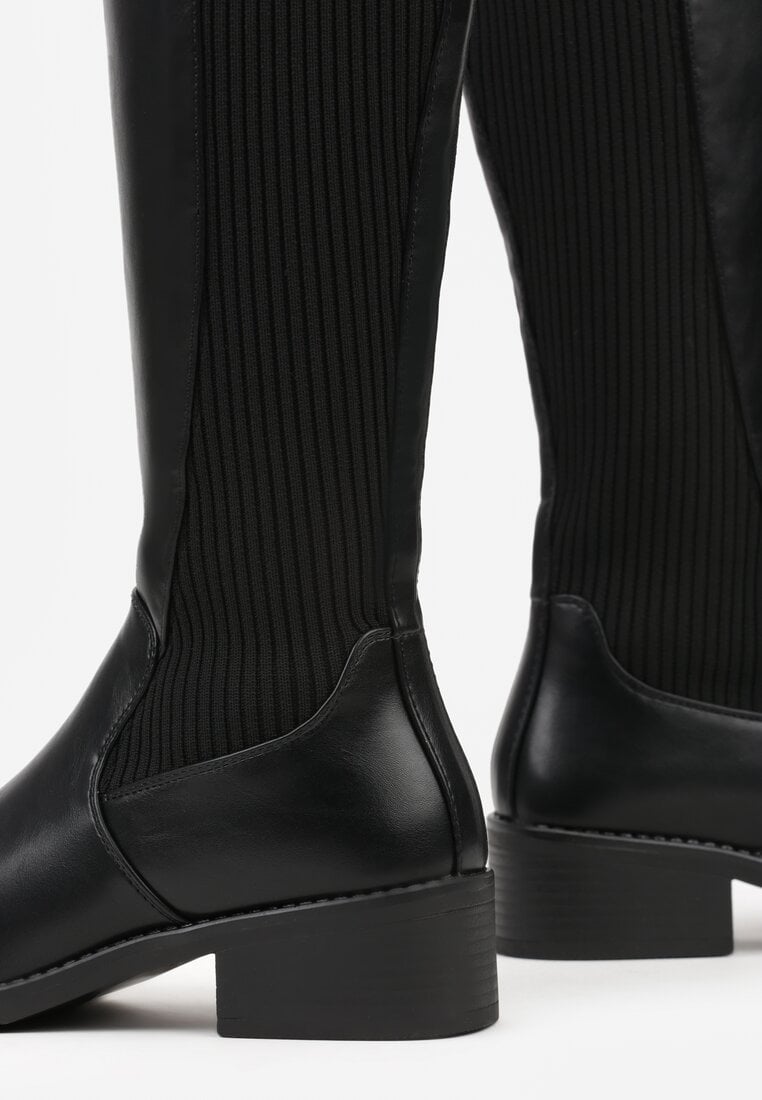 Czarne Casualowe Kozaki Typu Muszkieterki na Płaskiej Podeszwie Belissae