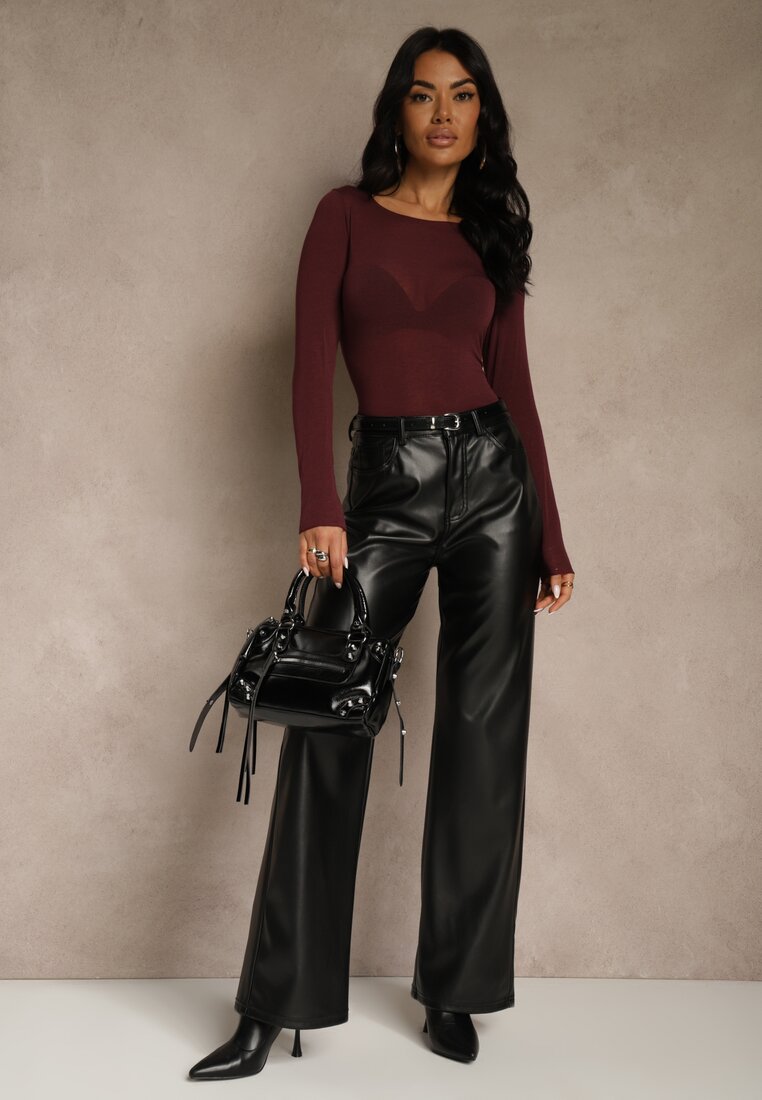 Bordowa Bluzka Longsleeve z Wiskozy i Kaszmiru Unelle