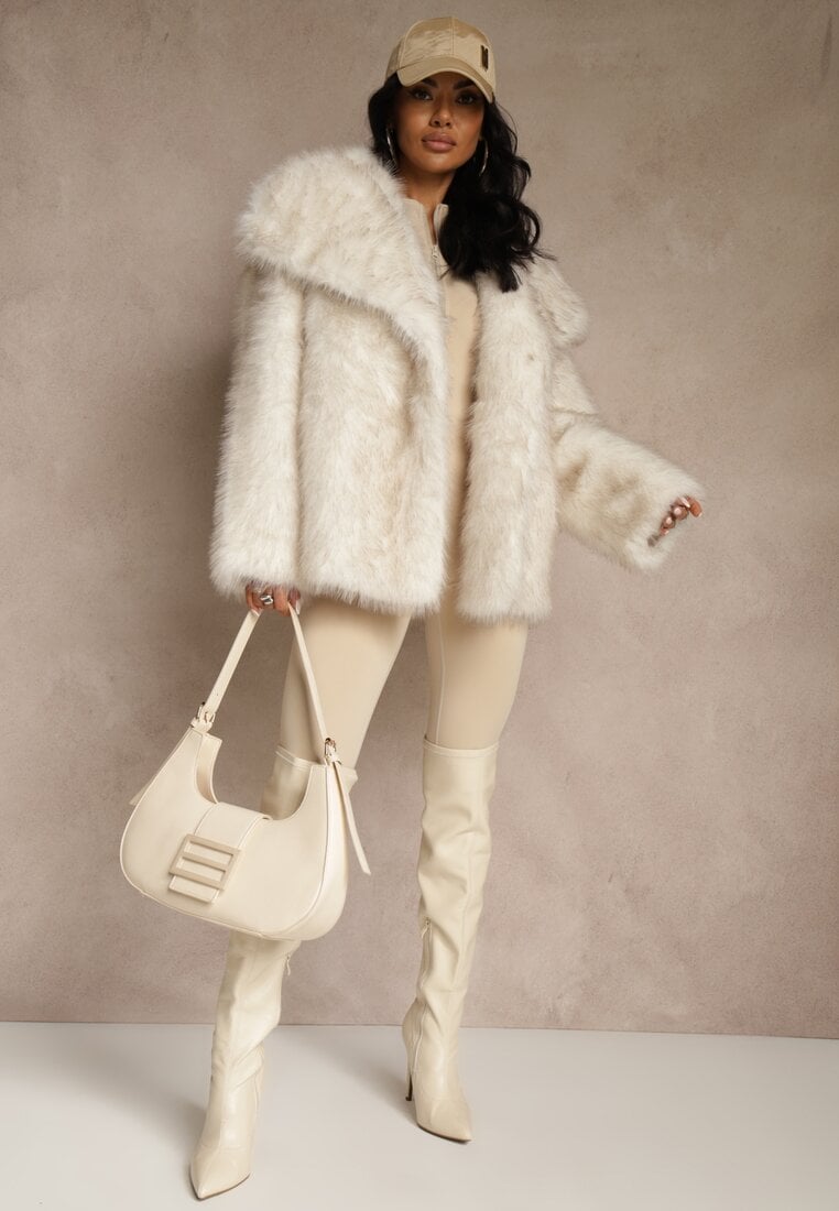 Biała Dwurzędowa Kurtka Futerko Oversize Nenalla