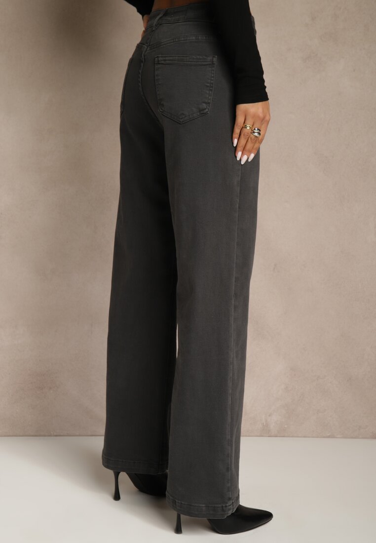 Ciemnoszare Jeansy High Waist z Szerokimi Nogawkami Vetimira