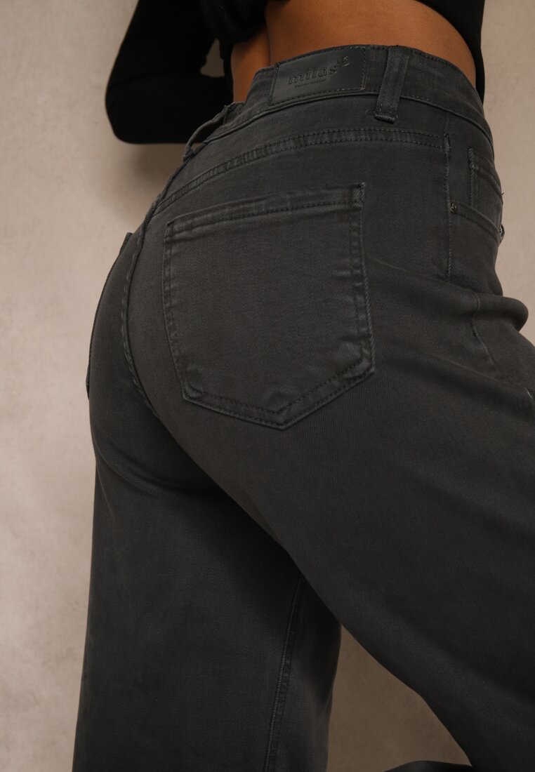 Ciemnoszare Jeansy High Waist z Szerokimi Nogawkami Vetimira