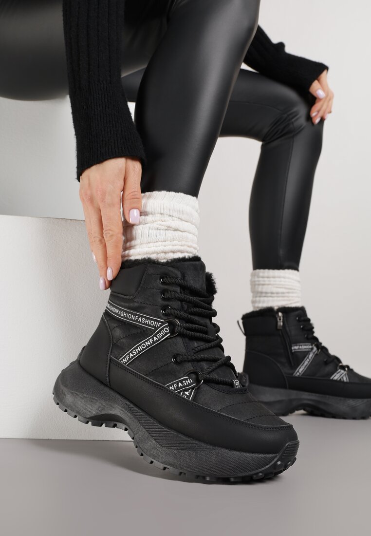 Czarne Sportowe Śniegowce Chunky na Platformie Ishweda