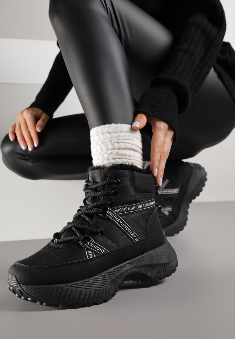 Czarne Sportowe Śniegowce Chunky na Platformie Ishweda