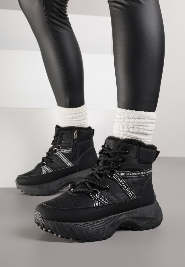 Czarne Sportowe Śniegowce Chunky na Platformie Ishweda