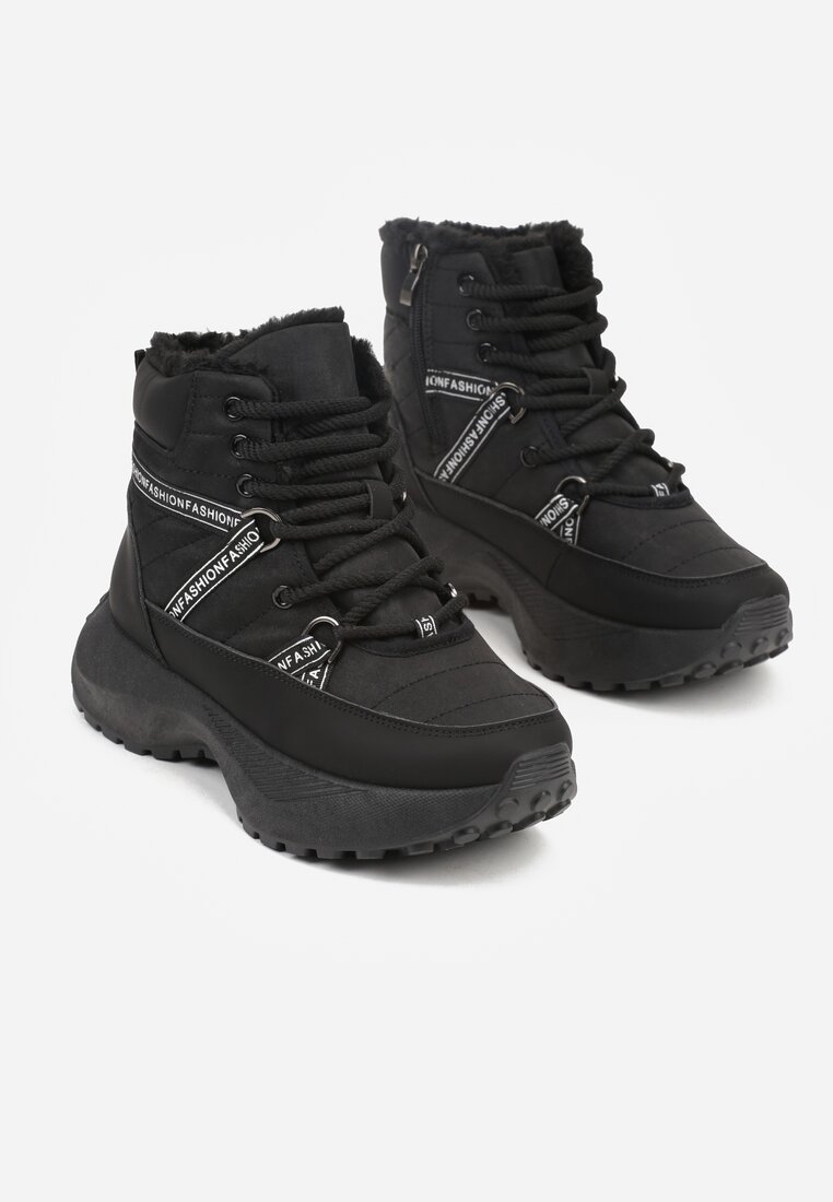 Czarne Sportowe Śniegowce Chunky na Platformie Ishweda