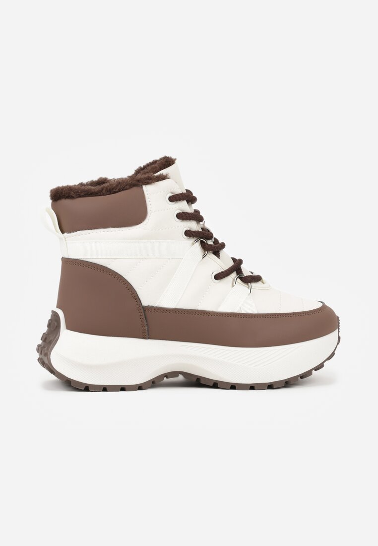 Beżowo-Brązowe Sportowe Śniegowce Chunky na Platformie Ishweda