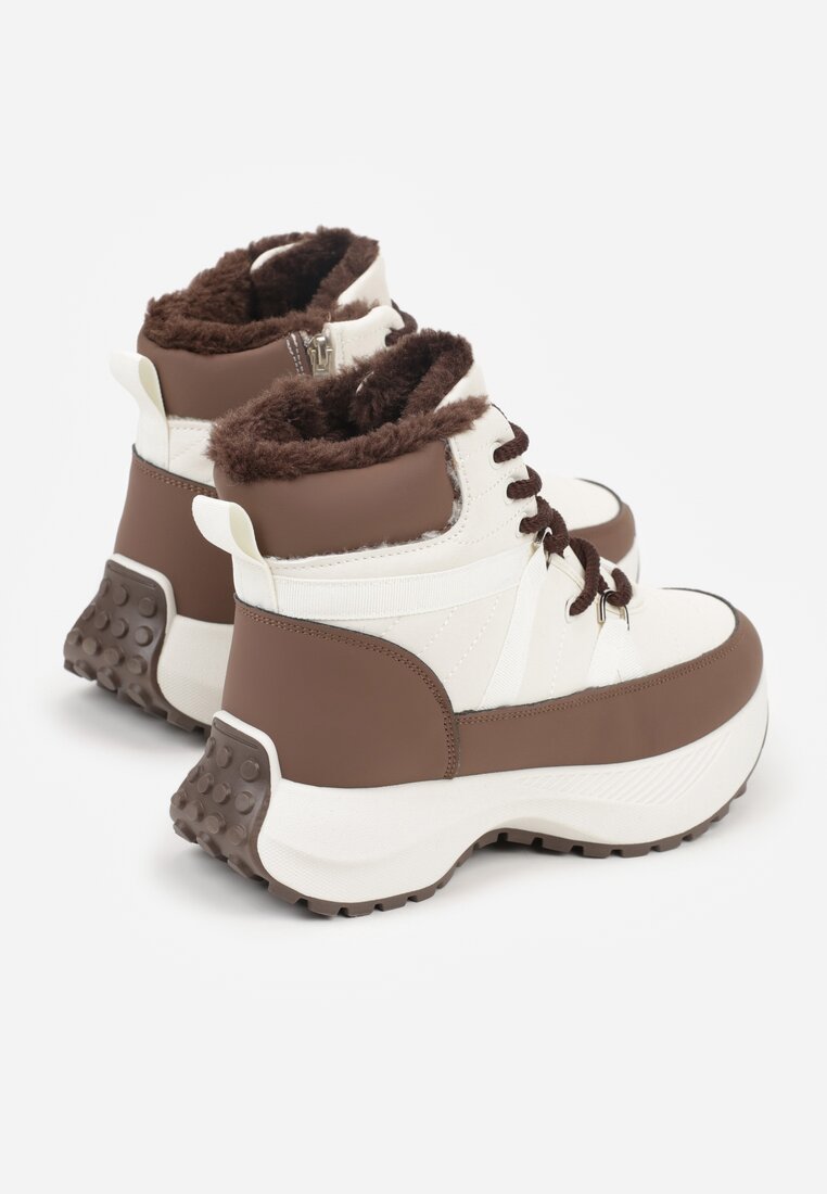 Beżowo-Brązowe Sportowe Śniegowce Chunky na Platformie Ishweda