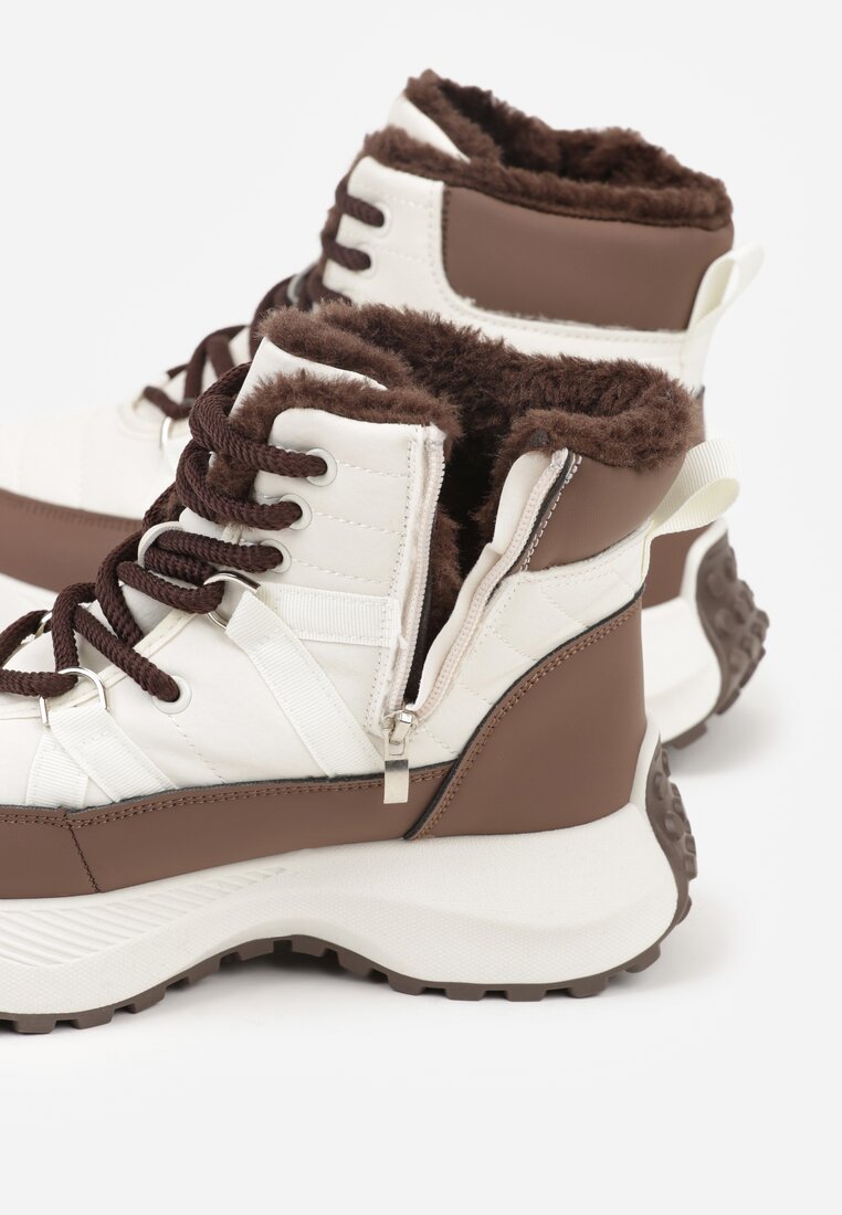 Beżowo-Brązowe Sportowe Śniegowce Chunky na Platformie Ishweda